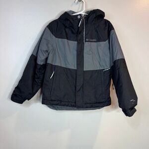 Columbia Ski Jacket Hooded Omni Heat Black Gray Kids XXS 4/5 Insulated Winter